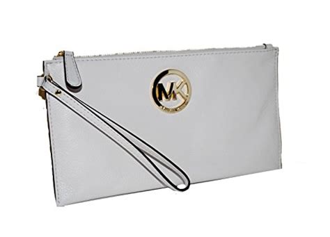 Michael Kors Fulton Large Vanilla Leather Top Zip Clutch / Wristlet